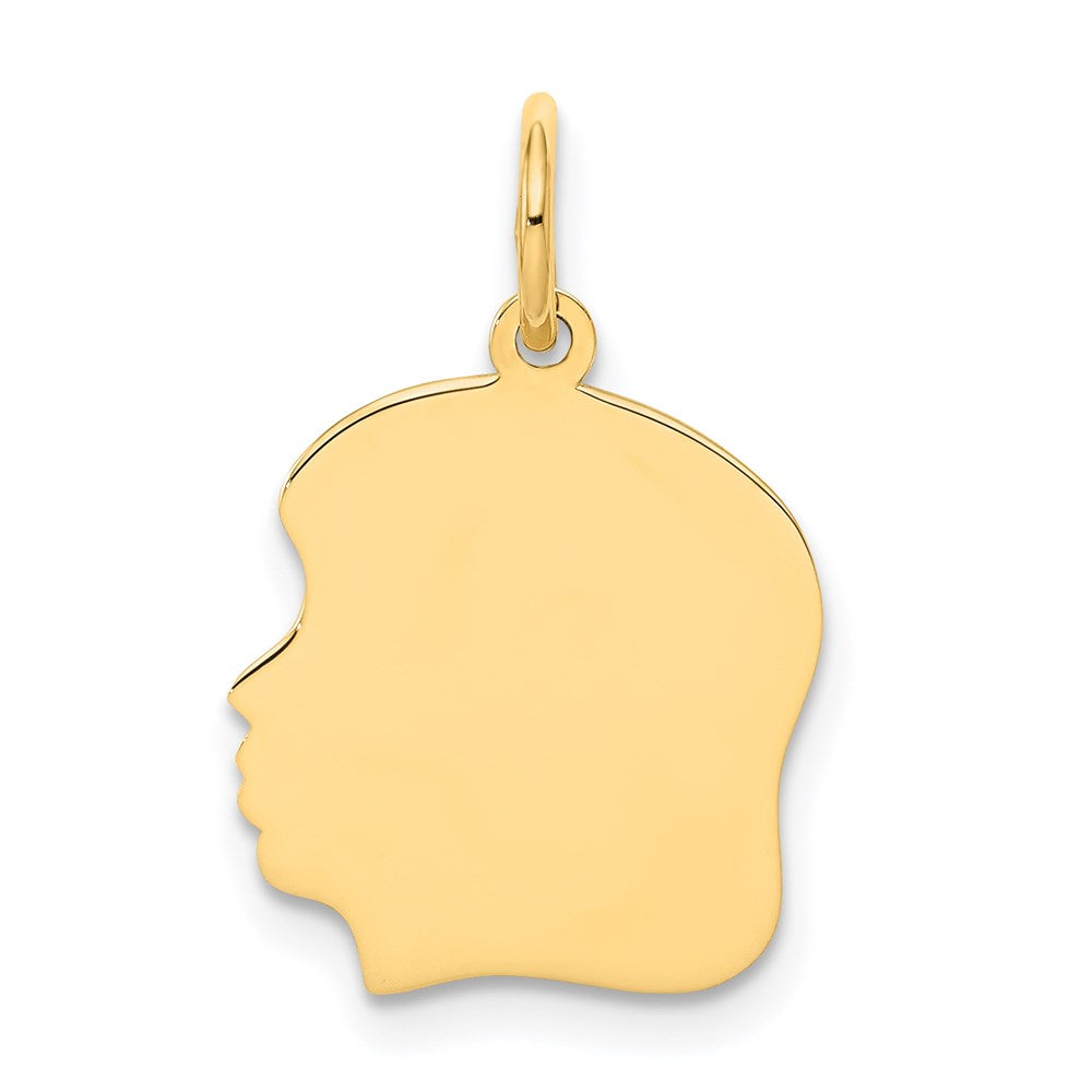 14k Plain Medium .027 Gauge Facing Left Engravable Girl Head Charm