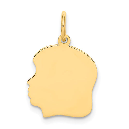 14k Plain Medium .027 Gauge Facing Left Engravable Girl Head Charm