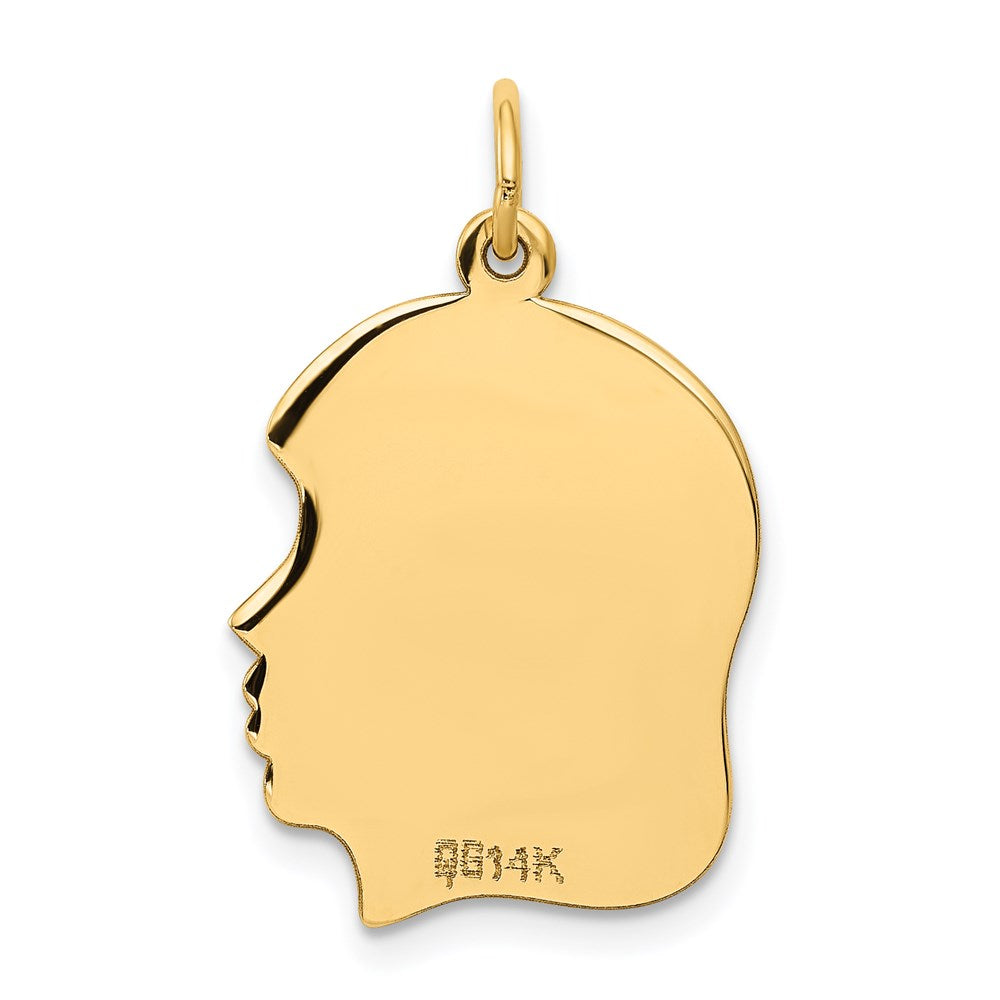 14k Plain Medium .027 Gauge Facing Right Engravable Girl Head Charm