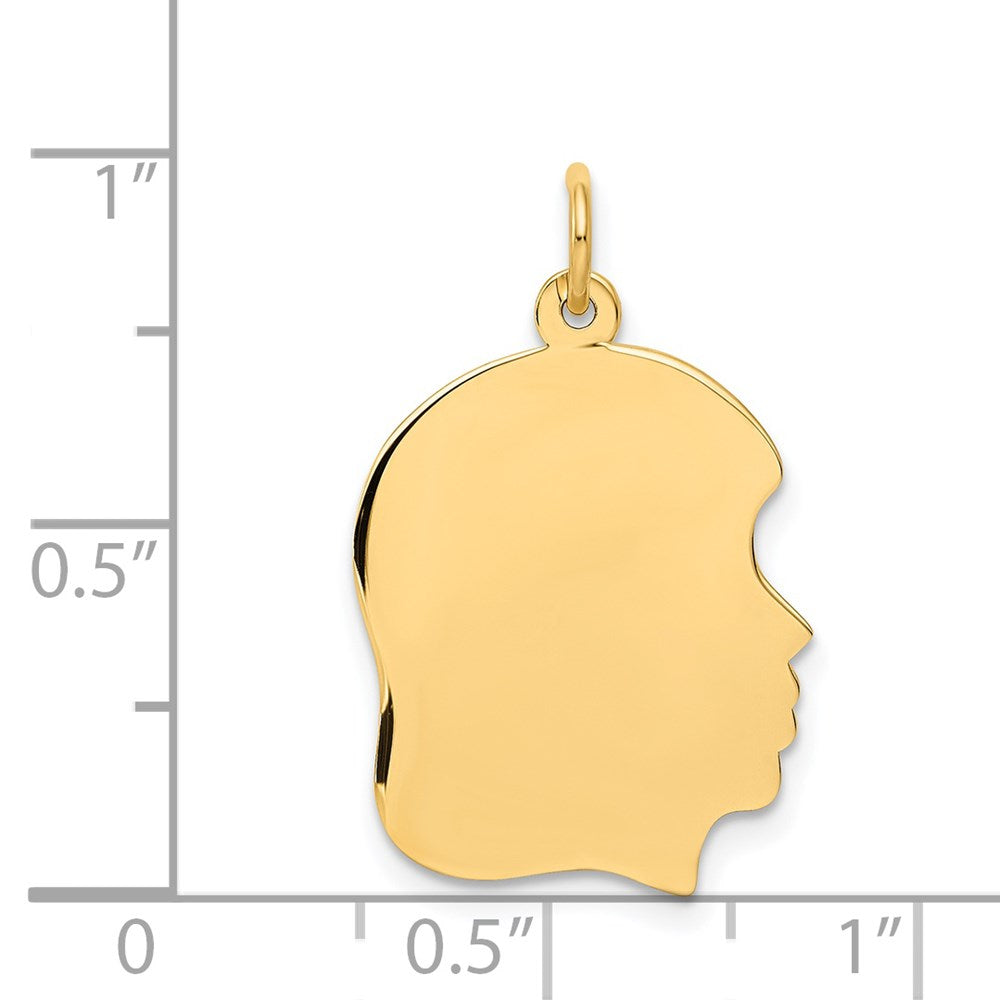 14k Plain Medium .009 Gauge Facing Right Engravable Girl Head Charm