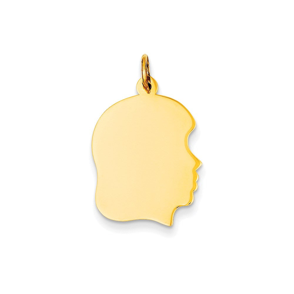 14k Plain Medium .009 Gauge Facing Right Engravable Girl Head Charm