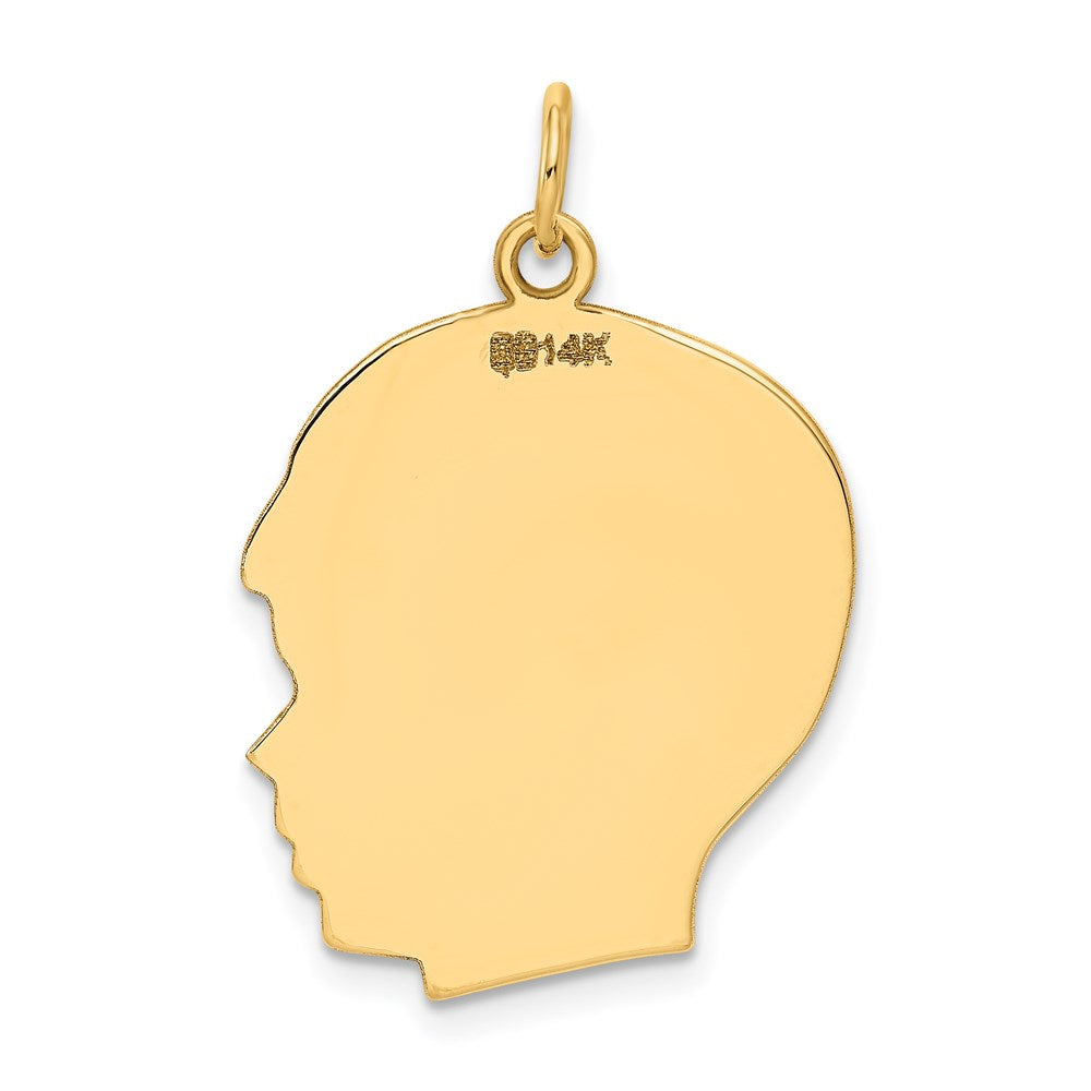 14k Plain Large .027 Gauge Facing Right Engravable Boy Head Charm