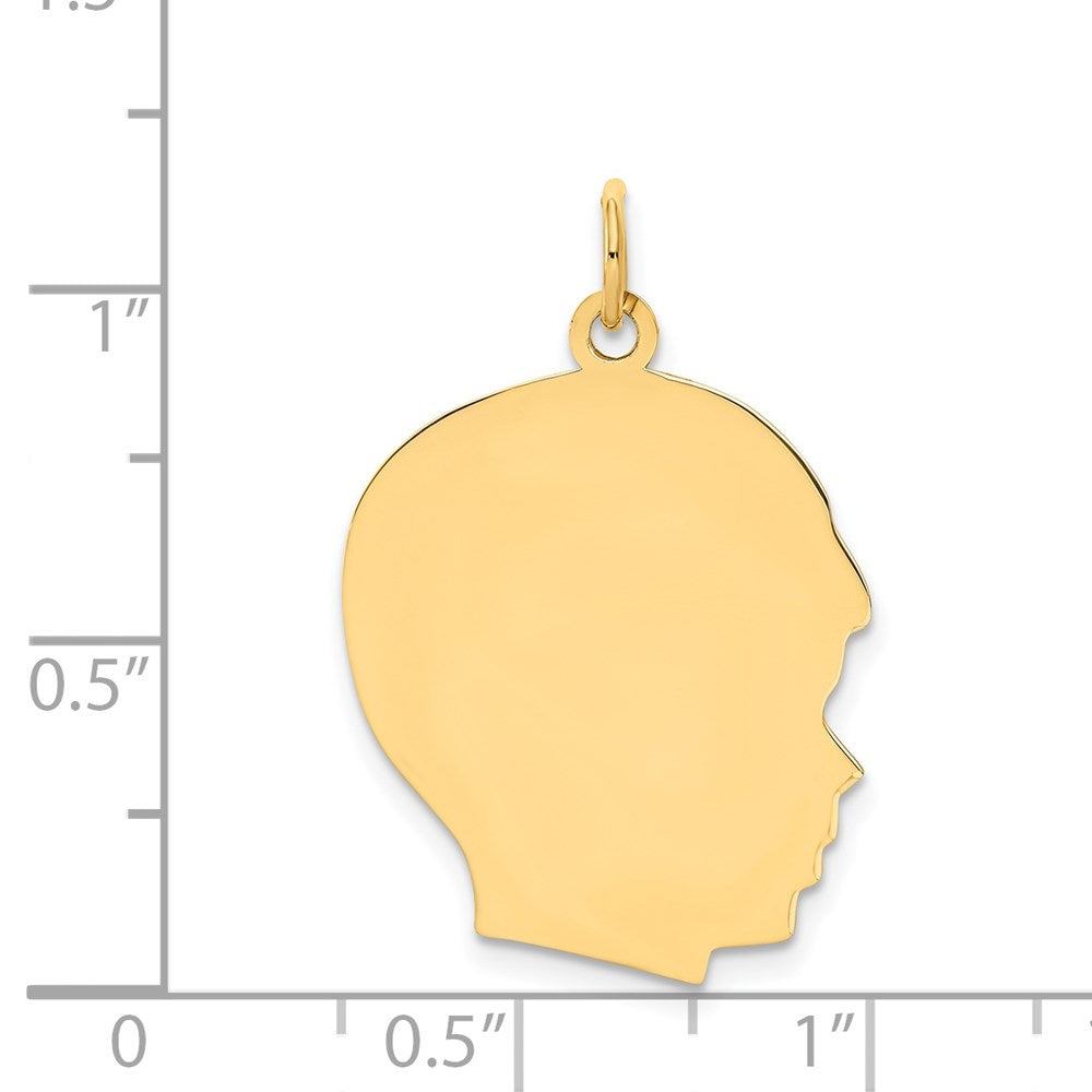 14k Plain Large .027 Gauge Facing Right Engravable Boy Head Charm
