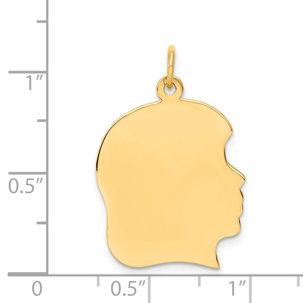 14k Plain Large .009 Gauge Facing Right Engravable Girl Head Charm