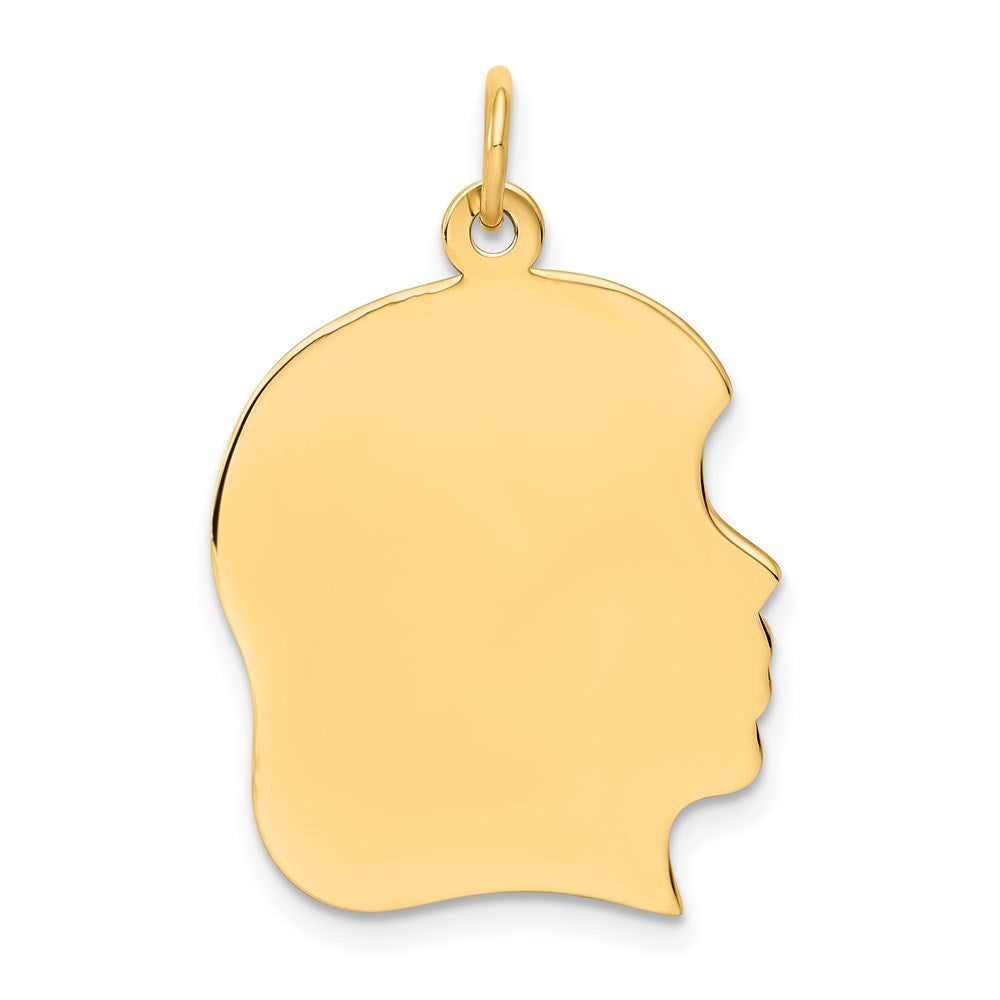 14k Plain Large .013 Gauge Facing Right Engravable Girl Head Charm
