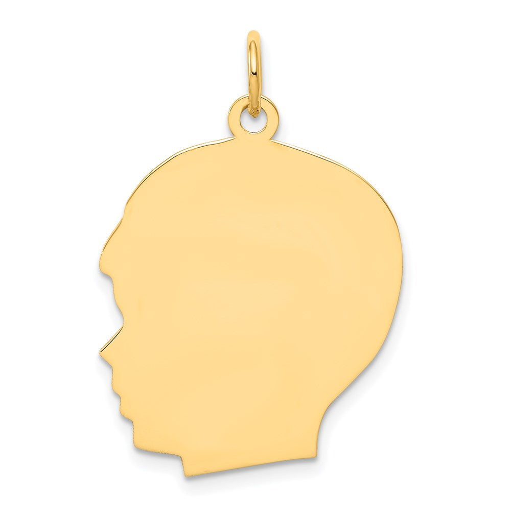 14k Plain Large .013 Gauge Facing Left Engravable Boy Head Charm