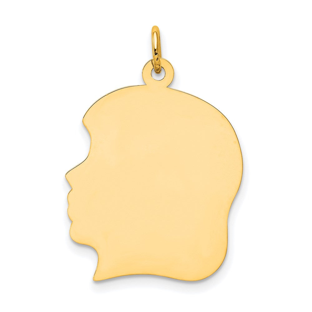 14k Plain Large .027 Gauge Facing Left Engravable Girl Head Charm