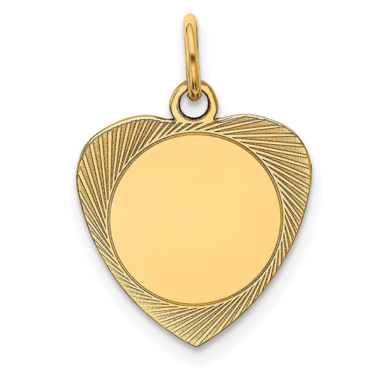 14k Etched .013 Gauge Engravable Heart Disc Charm