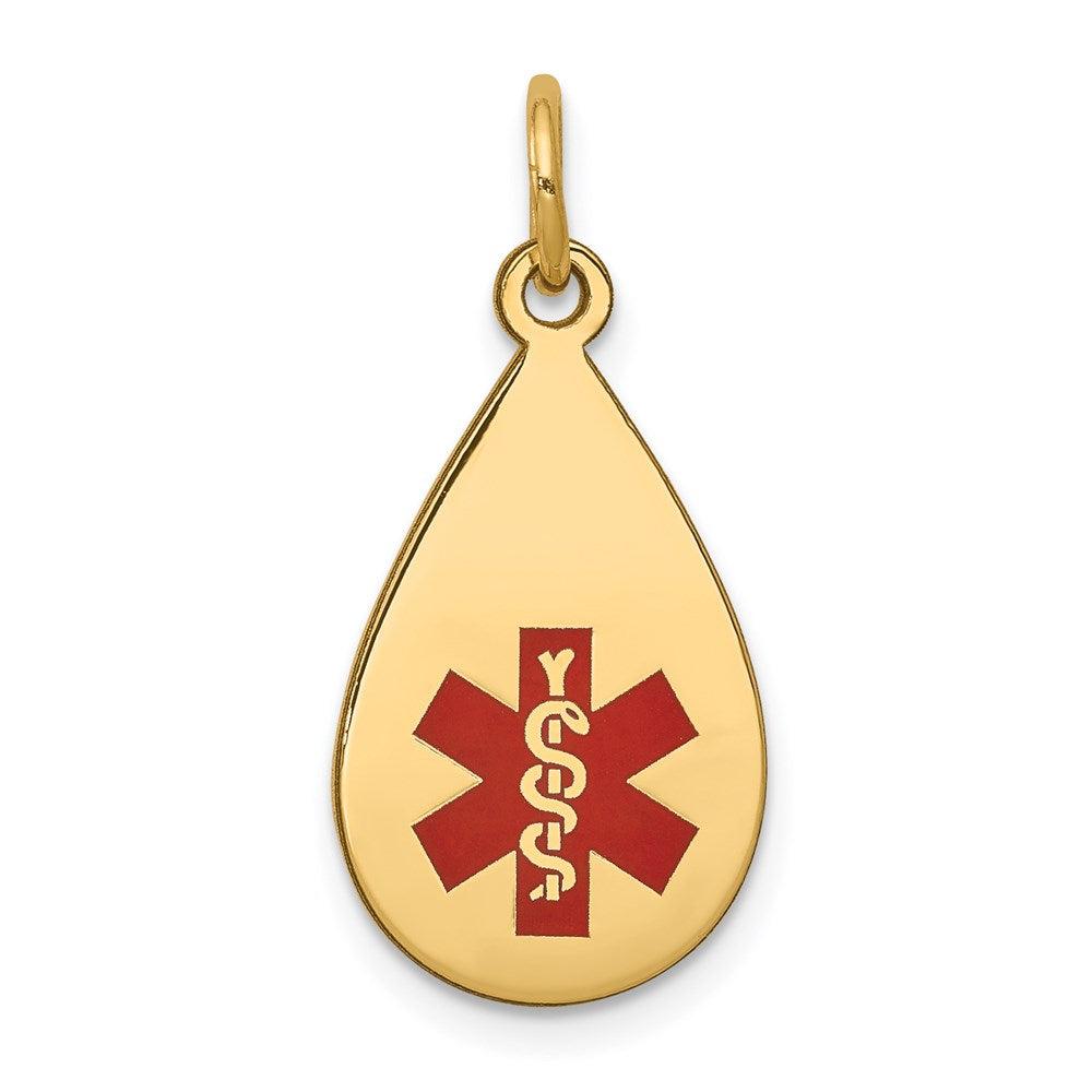 14k Yellow Gold Red Enamel Medical Jewelry Pendant