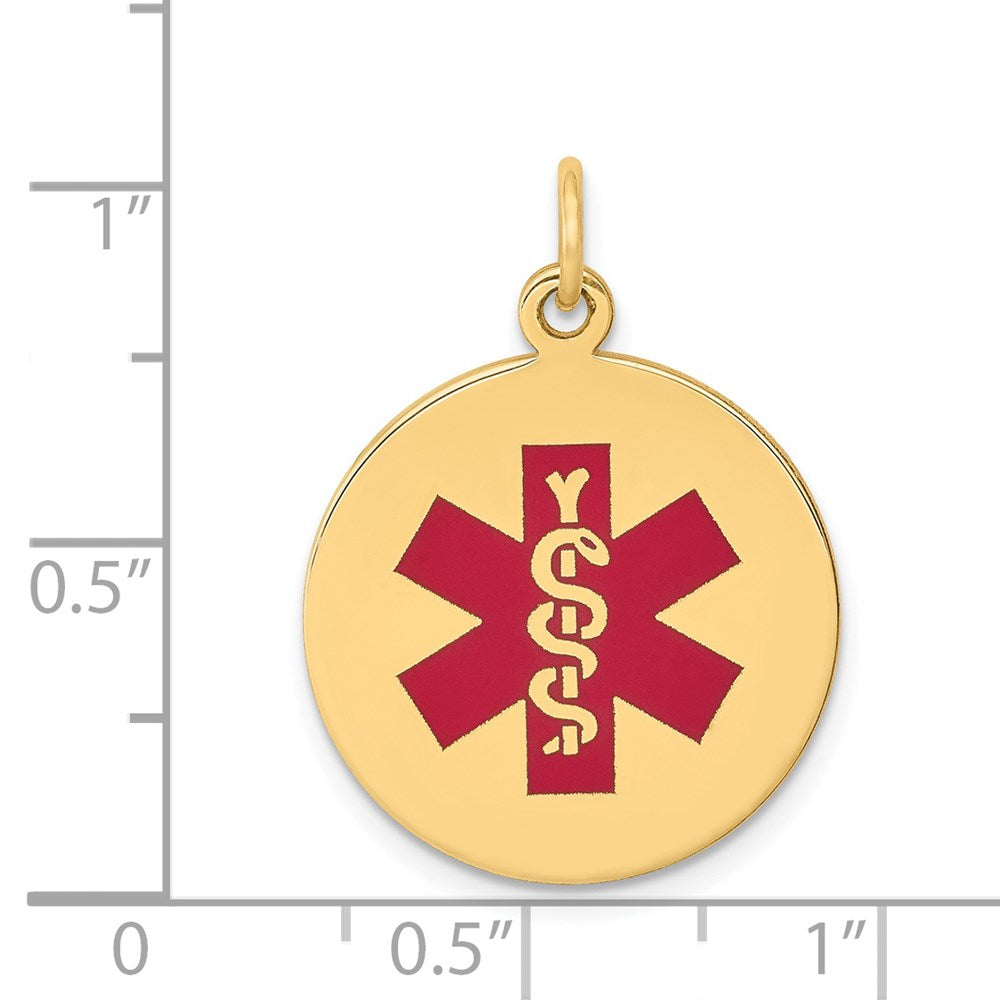 14k Yellow Gold Red Enamel Medical Jewelry Pendant