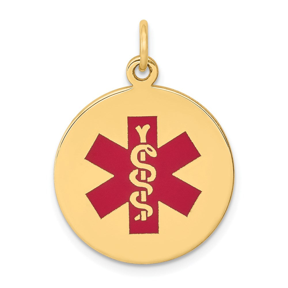 14k Yellow Gold Red Enamel Medical Jewelry Pendant