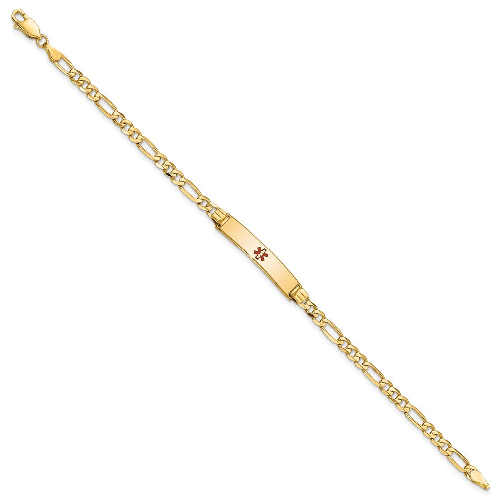 14K Yellow Gold Medical Red Enamel Figaro ID Bracelet