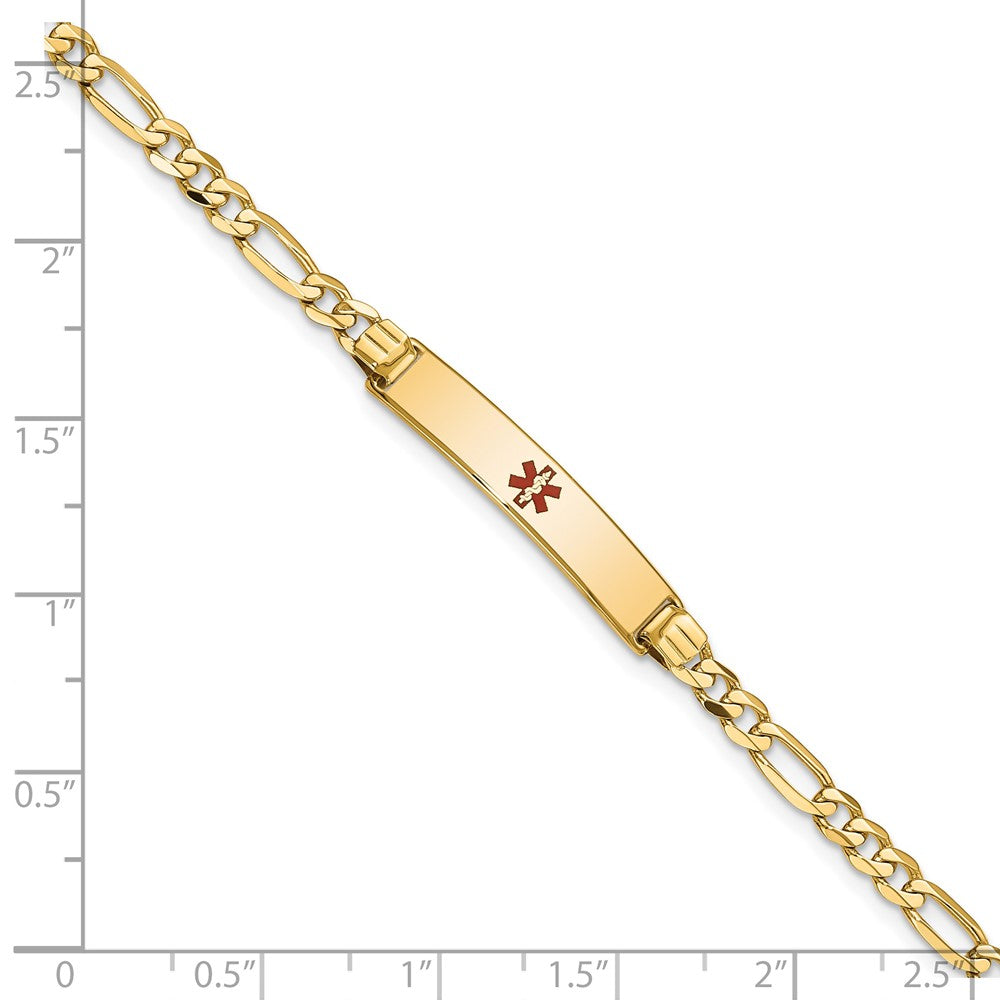 14K Yellow Gold Medical Red Enamel Figaro ID Bracelet