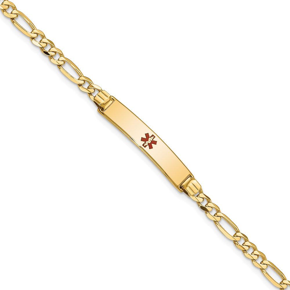 14K Yellow Gold Medical Red Enamel Figaro ID Bracelet