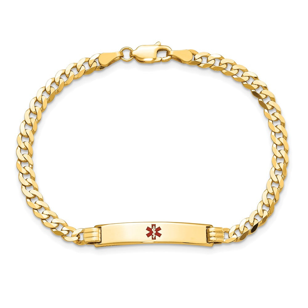 14K Yellow Gold Medical Red Enamel Curb Link ID Bracelet