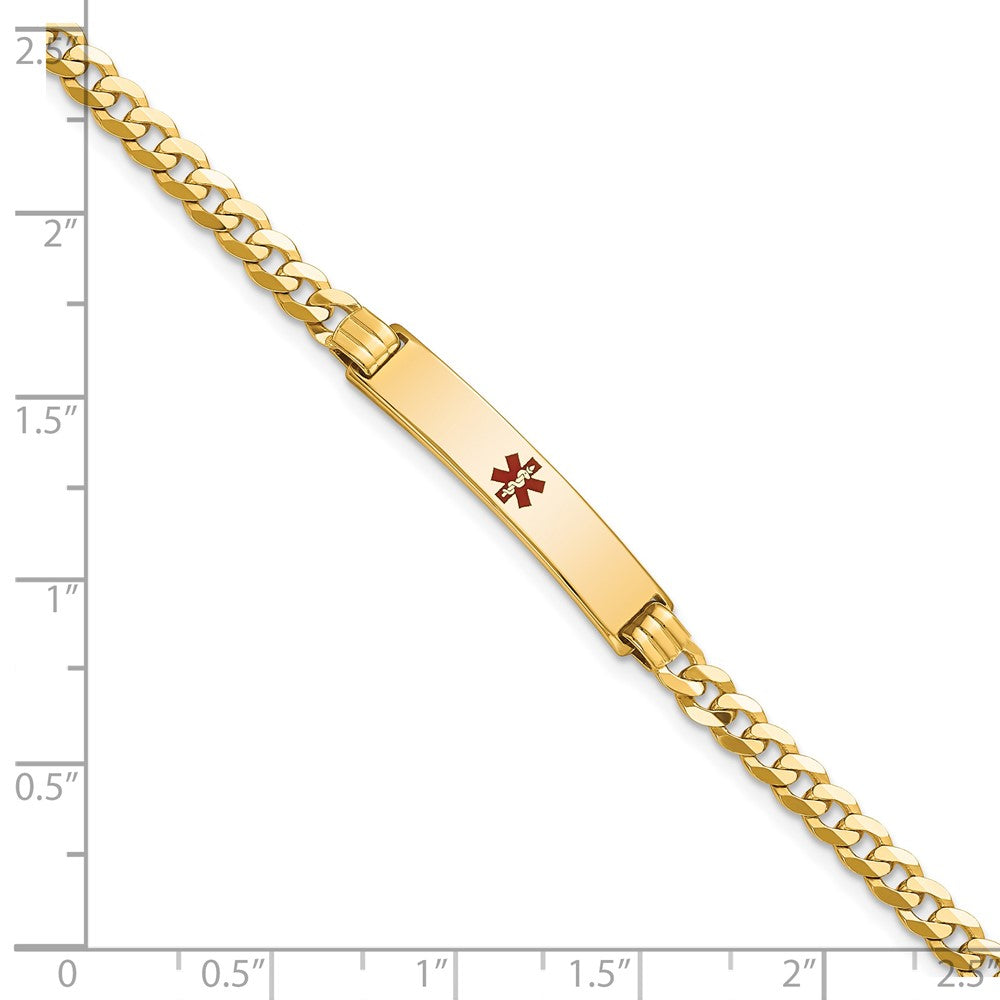 14K Yellow Gold Medical Red Enamel Curb Link ID Bracelet