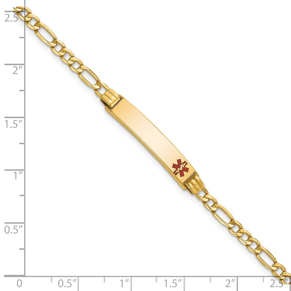14K Yellow Gold Semi-Solid Medical Polished Red Enamel Figaro ID Bracelet