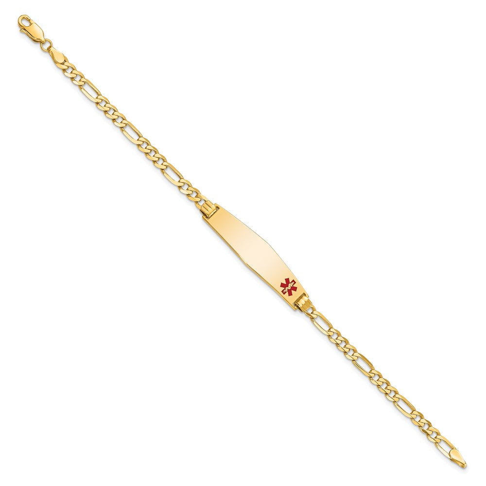14K Yellow Gold Non Enameled Medical Soft Diamond Shape Flat Figaro Link ID Bracelet