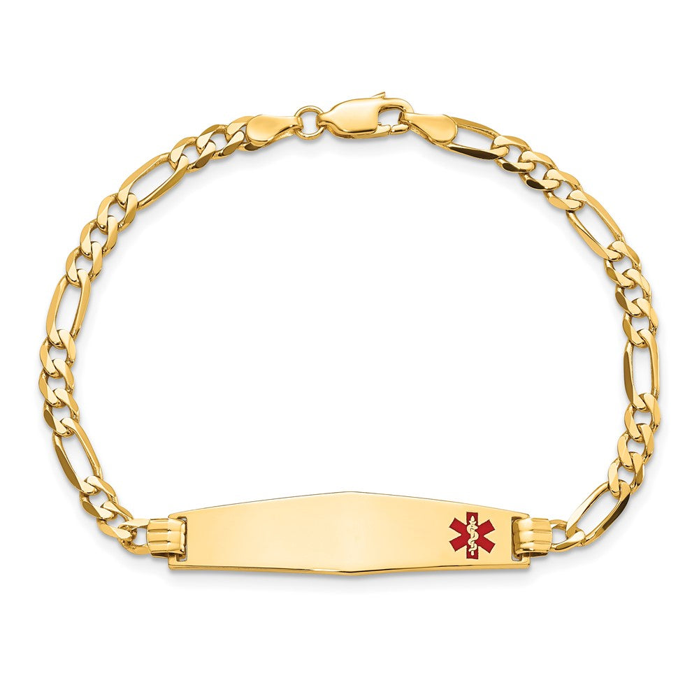 14K Yellow Gold Non Enameled Medical Soft Diamond Shape Flat Figaro Link ID Bracelet