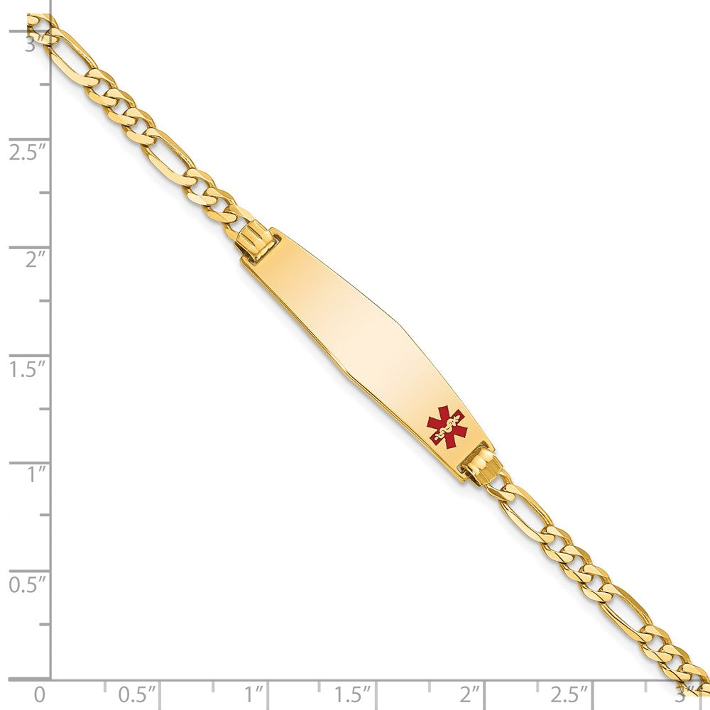 14K Yellow Gold Non Enameled Medical Soft Diamond Shape Flat Figaro Link ID Bracelet
