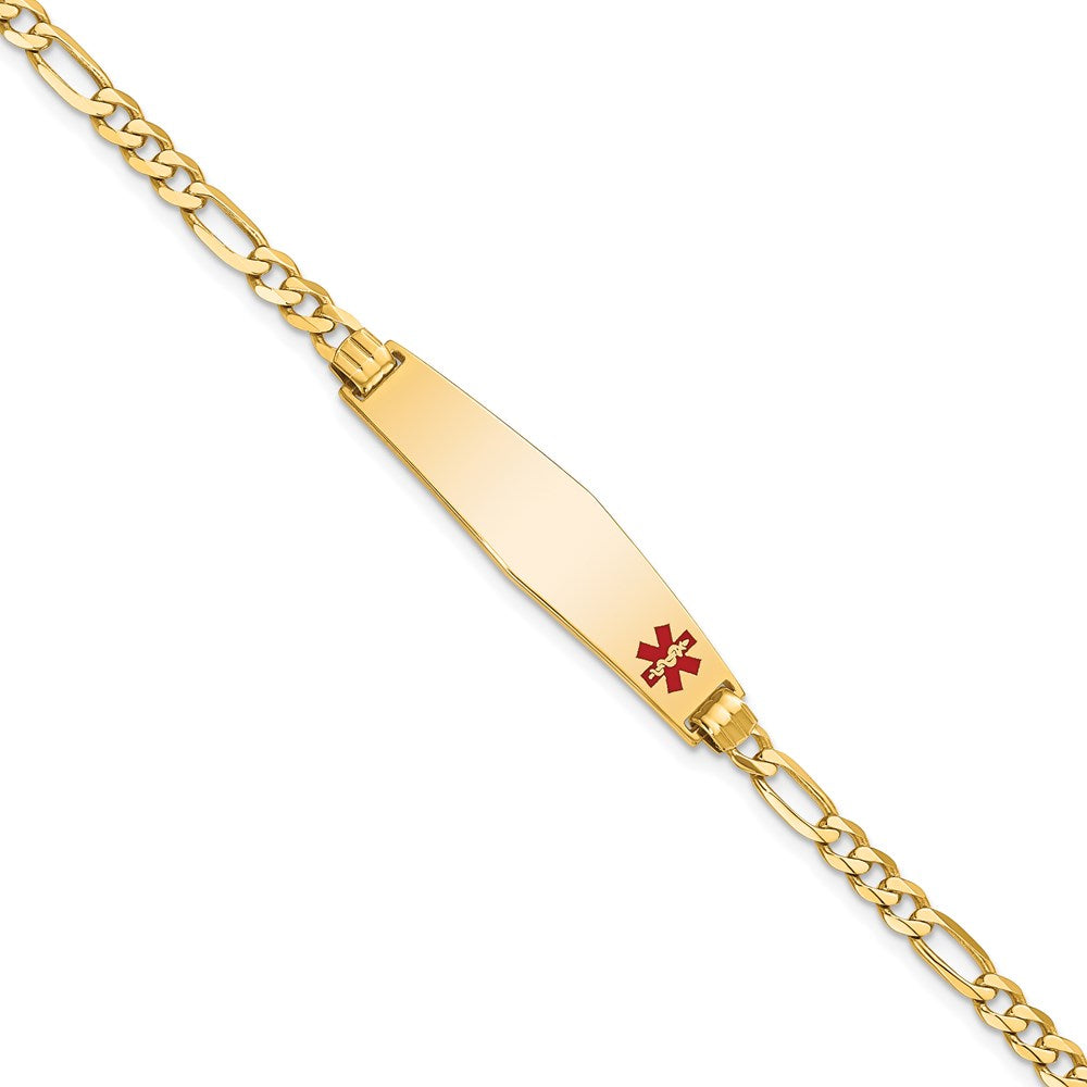 14K Yellow Gold Non Enameled Medical Soft Diamond Shape Flat Figaro Link ID Bracelet