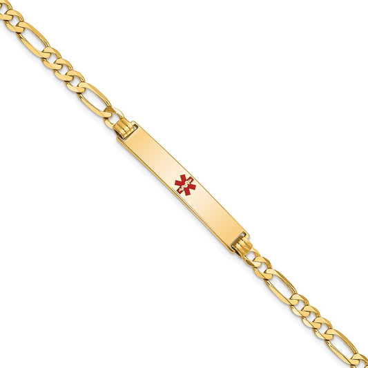 14K Medical Red Enamel Flat Figaro Link ID Bracelet