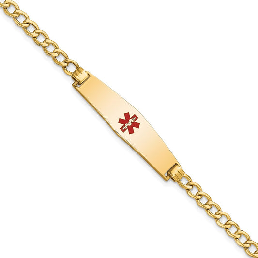 14K Semi-solid Medical Soft Diamond Shape Red Enamel Curb Link ID Bracelet