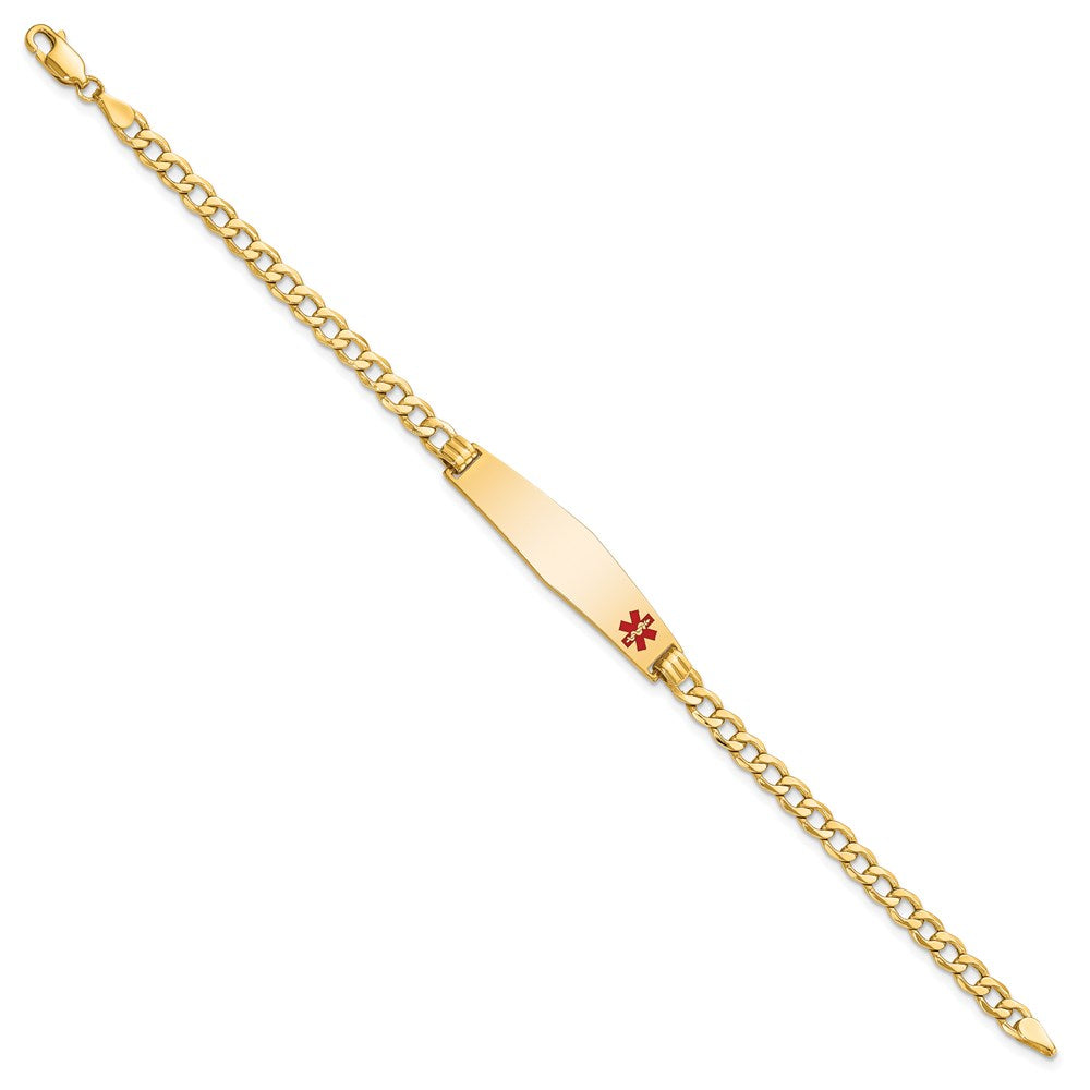 14K Yellow Gold Semi-solid Non Enameled Medical Soft Diamond Shape Curb 6.75mm Id Bracelet