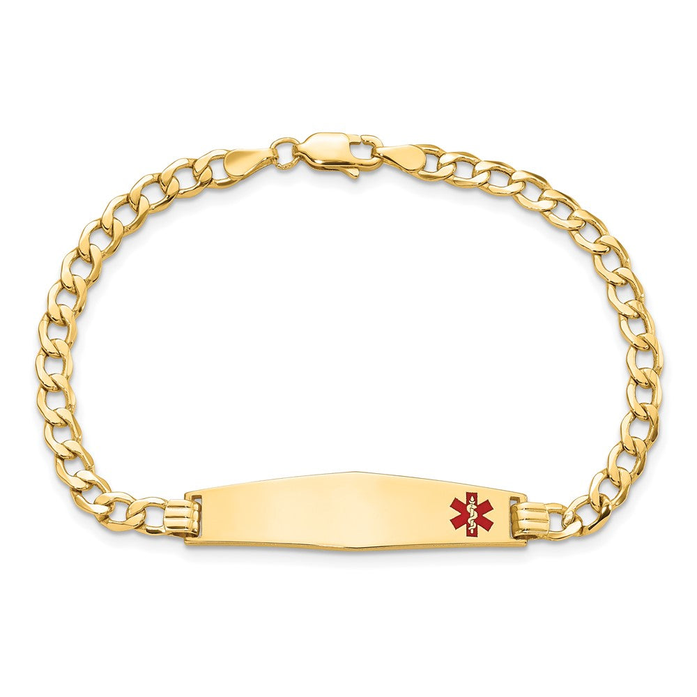 14K Yellow Gold Semi-solid Non Enameled Medical Soft Diamond Shape Curb 6.75mm Id Bracelet