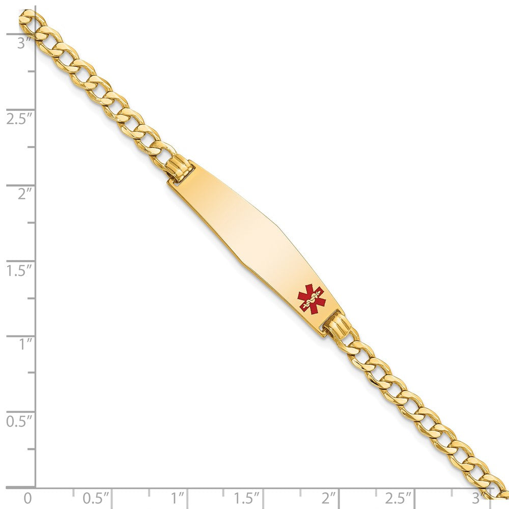 14K Yellow Gold Semi-solid Non Enameled Medical Soft Diamond Shape Curb 6.75mm Id Bracelet