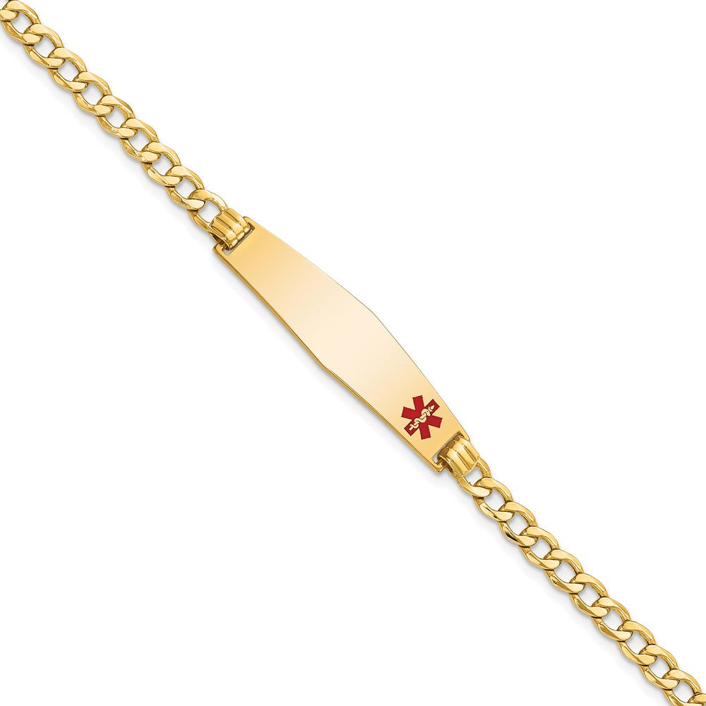 14K Yellow Gold Semi-solid Non Enameled Medical Soft Diamond Shape Curb 6.75mm Id Bracelet