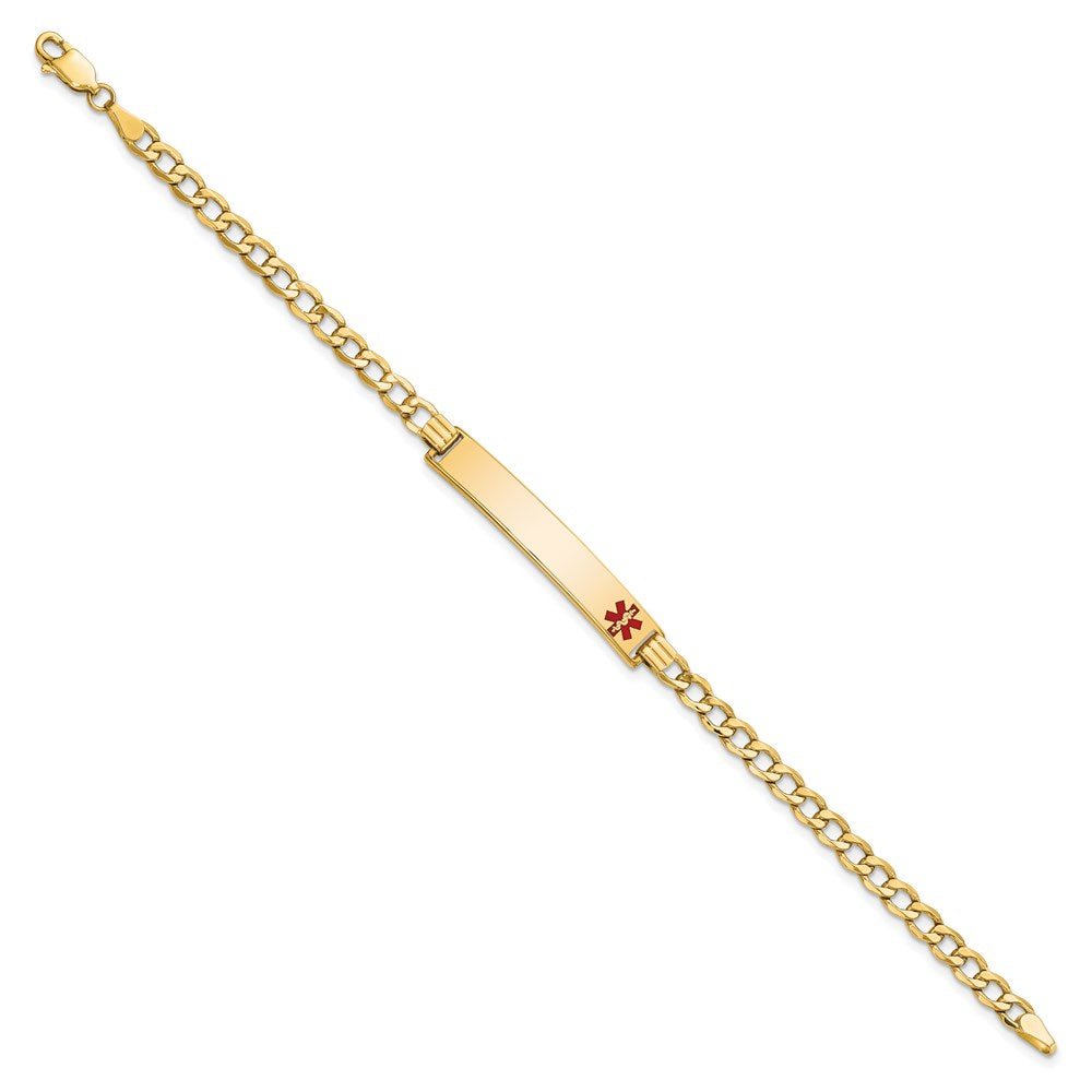 14K Yellow Gold Semi-solid Medical Red Enamel Curb Link ID Bracelet