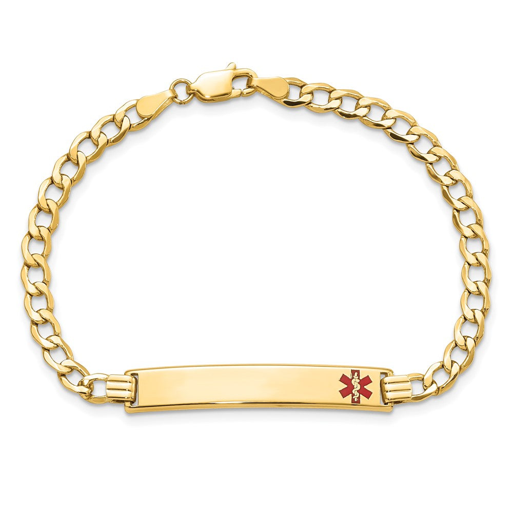 14K Yellow Gold Semi-solid Medical Red Enamel Curb Link ID Bracelet