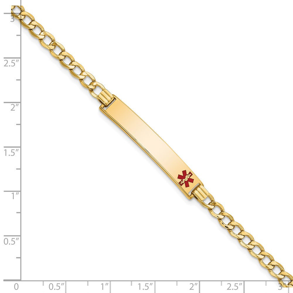 14K Yellow Gold Semi-solid Medical Red Enamel Curb Link ID Bracelet