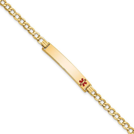 14K Yellow Gold Semi-solid Medical Red Enamel Curb Link ID Bracelet