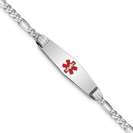 14K WG Medical Soft Diamond Shape Red Enamel Figaro Link ID Bracelet