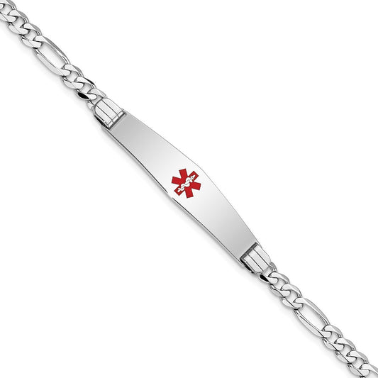 14K WG Medical Soft Diamond Shape Red Enamel Figaro Link ID Bracelet