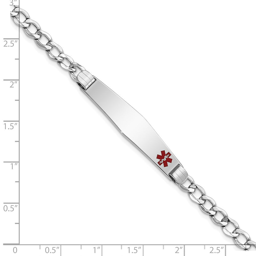 14K WG Semi-Solid Medical Soft Diamond Shape Red Enamel Cuban ID Bracelet