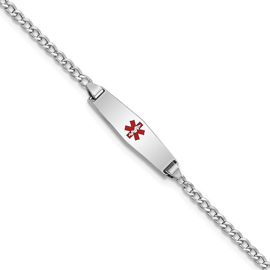14k WG Medical Semi-Solid Soft Diamond Shape Red Enamel Cuban ID Bracelet