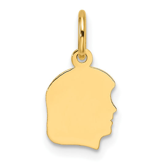 14k Plain Small .018 Gauge Facing Right Engravable Girl Head Charm