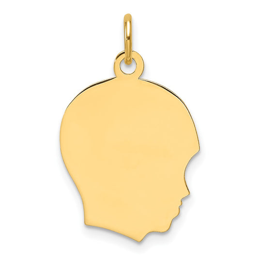 14k Plain Medium .009 Gauge Facing Right Engravable Boy Head Charm
