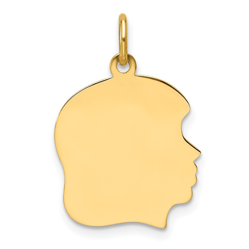 14k Plain Medium .027 Gauge Facing Right Engravable Girl Head Charm