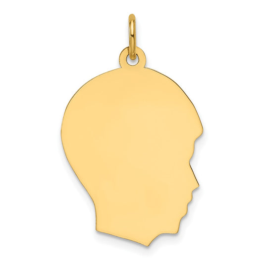 14k Plain Medium .013 Gauge Facing Right Engravable Boy Head Charm