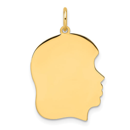 14k Plain Medium .013 Gauge Facing Right Engravable Girl Head Charm