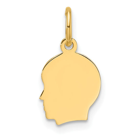 14k Plain Small .027 Gauge Facing Left Engravable Boy Head Charm