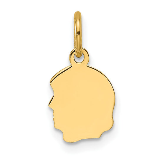 14k Plain Small .027 Gauge Facing Left Engravable Girl Head Charm