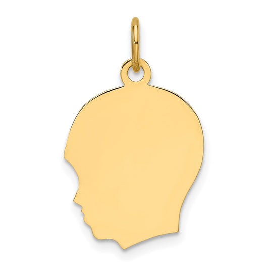 14k Plain Medium .027 Gauge Facing Left Engravable Boy Head Charm