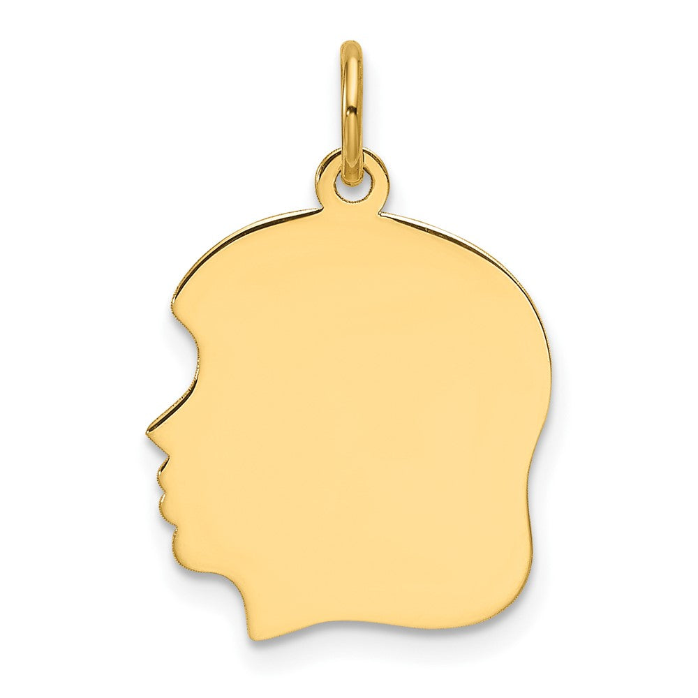 14k Plain Medium .035 Gauge Facing Left Engravable Girl Head Charm