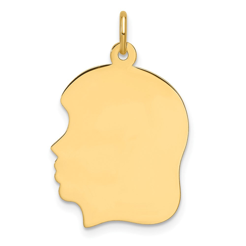 14k Plain Medium .027 Gauge Facing Left Engravable Girl Head Charm