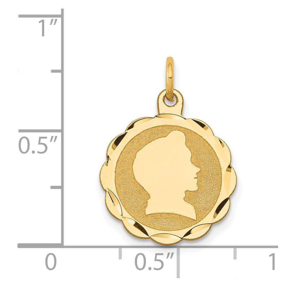 14k Boy Head on .009 Gauge Engravable Scalloped Disc Charm